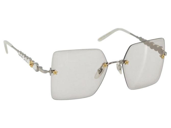 Gafas GUCCI Metal White Silver GG0644S Auth 196630M Plata Blanco