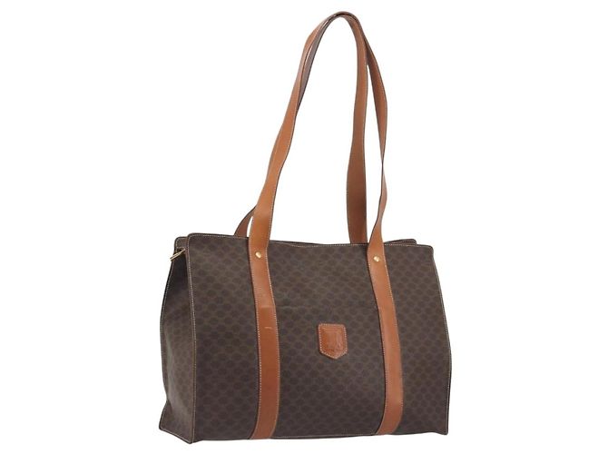 Céline Sac Cabas CELINE Macadam PVC Cuir Marron Ton Or Auth BA14854A