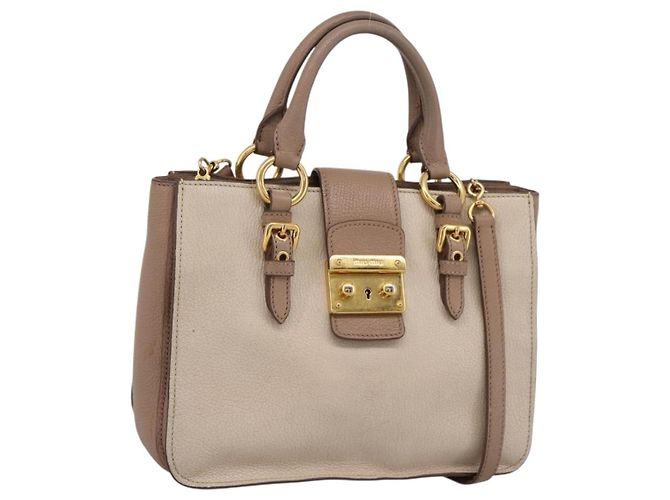 Miu Miu Handtasche Leder 2way Beige Gold Auth ka5783A Golden