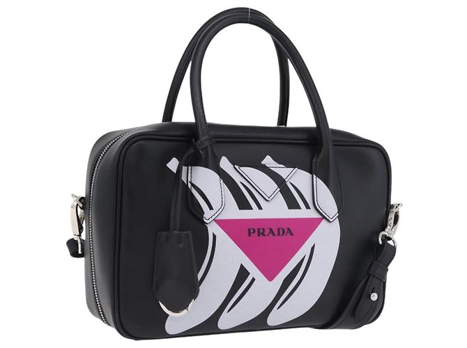 Borsa a mano PRADA in pelle 2way Nero Argento Auth ka5717M