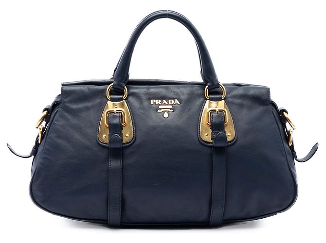 Borsa Shopping Prada in vitello morbido blu