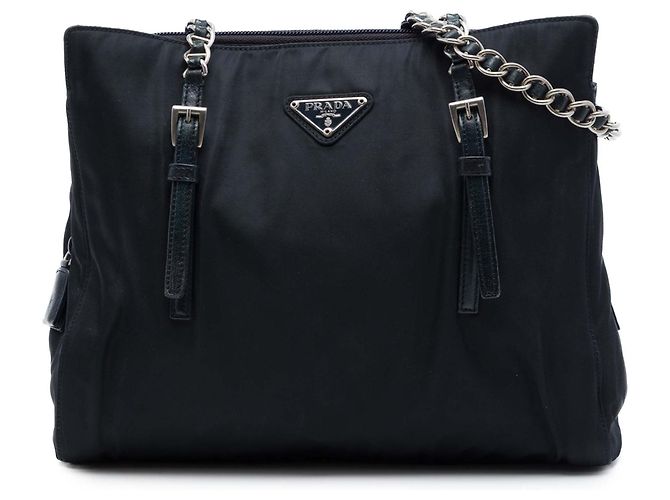 Tote Prada Tessuto con catena nero