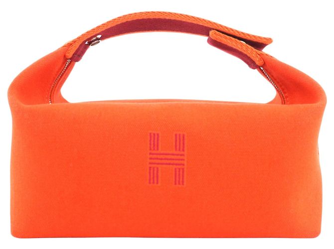 Borsa Vanity Case Hermès Small Toile Bride A Brac Arancione