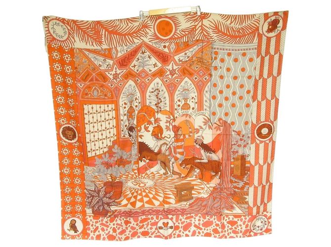 Hermès Hermes Carre Geant 140 LA DANSE DES AMAZONES Stole Arancione