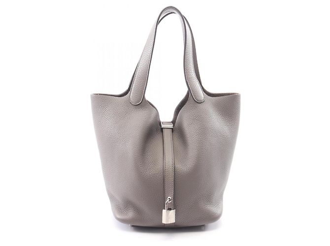 Hermès Sac à main Hermes Picotin Lock MM Marron Gris