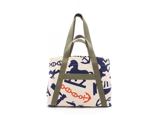Hermès Beach Bag Pict de Plage Multicolor Beige Azul marino