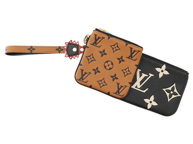 Louis Vuitton Monogram Empreinte Pochette Trio Marrone Nero Crudo