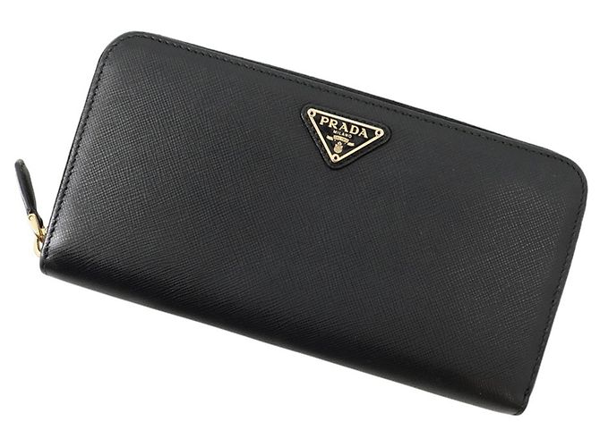 Prada Saffiano Triangle Long Wallet Black