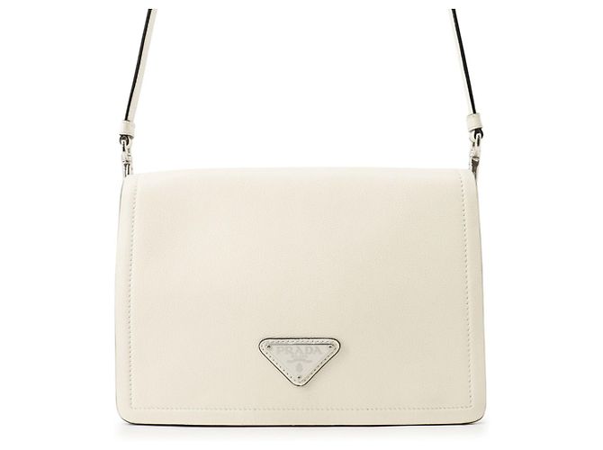 Bolsa de Ombro Prada Grace em couro de bezerro com triângulo Branco