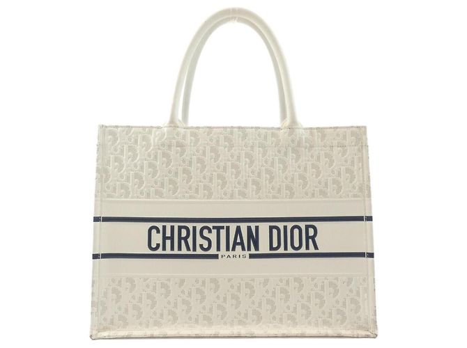 Bolso Christian Dior Book Tote Medium Blanco Azul marino