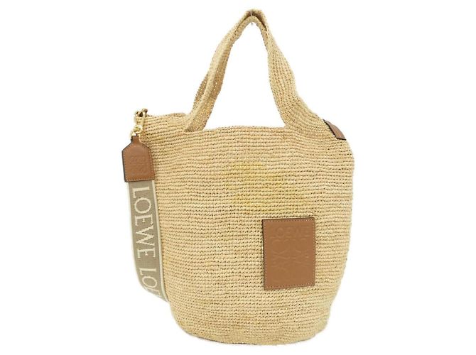 Bolsa Loewe em ráfia e couro bege