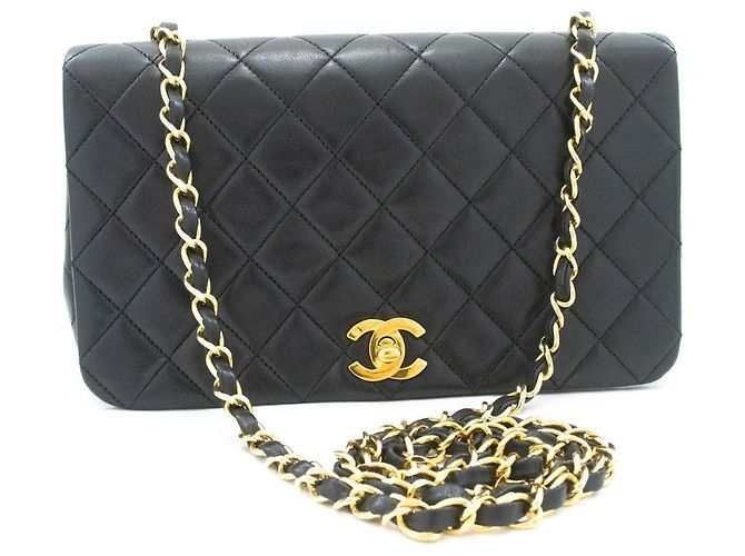 Chanel Vintage Full Flap Quilted Lambskin Small Noir