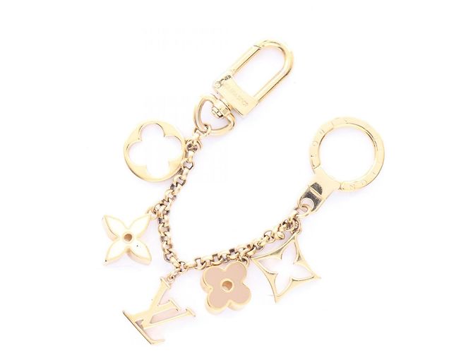 Chaveiro Louis Vuitton Fleur de Monogram Rosa Dourado Cru