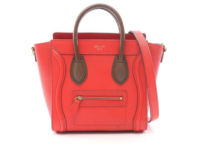 Céline Sac à main Celine Luggage Nano Shopper Rouge Kaki