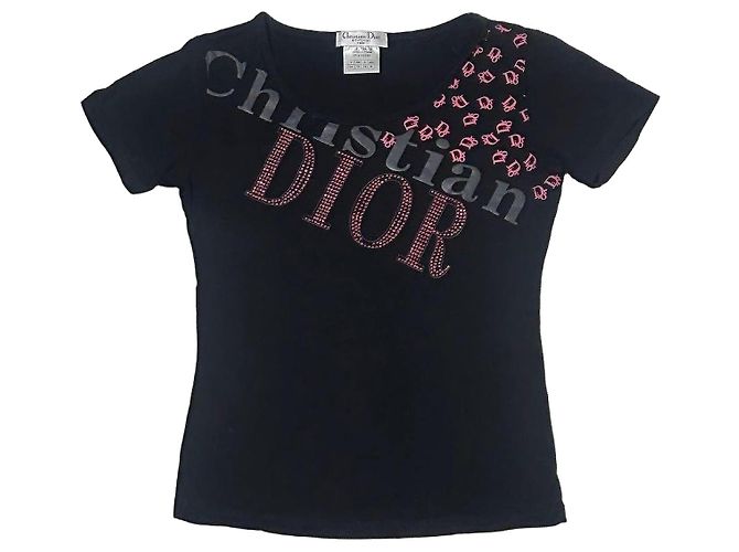 Camiseta Christian Dior de algodón negro con logo de strass