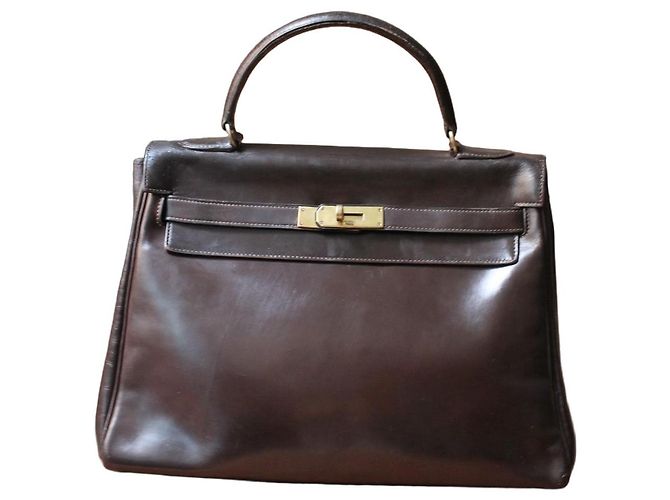 mala Hermès Kelly 32 em couro castanho Marrom