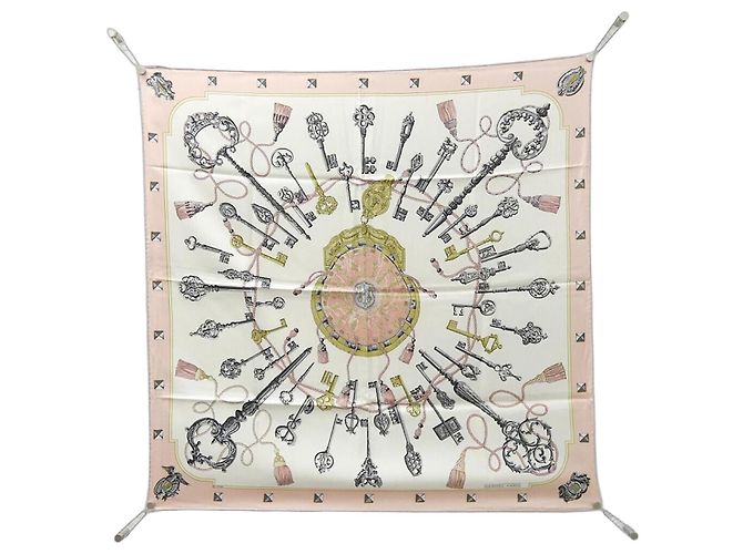 Hermès Carré Hermes LES CLES Sciarpa Muffler Rosa Bianco