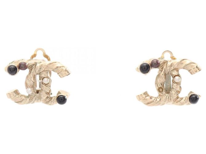 Orecchini a clip Chanel Coco Mark Nero Bianco D'oro