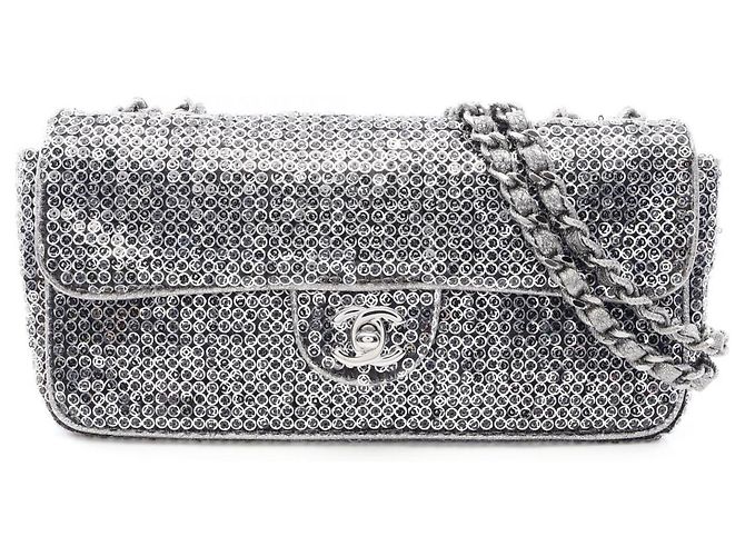 Chanel Coco Mark Silver Schultertasche Silber