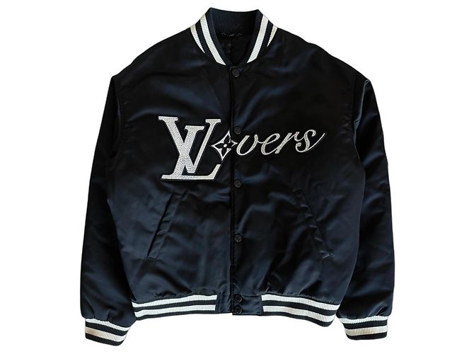 Louis Vuitton "Lovers" schwarze Varsity-Jacke mit Strasssteinen