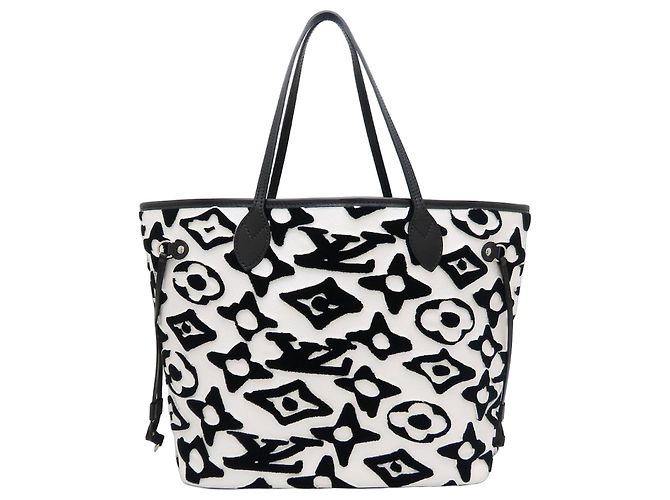 Louis Vuitton Neverfull MM Tote Bag Schwarz Weiß