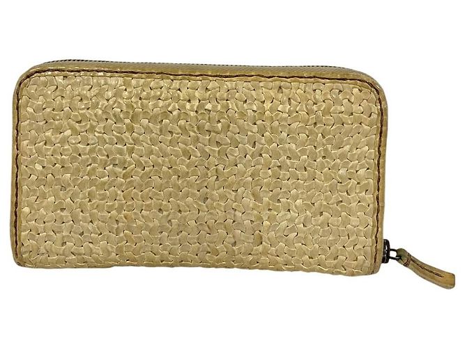 Autre Marque Cartera larga con cremallera de cuero Mesh HENRY CUIR Crudo