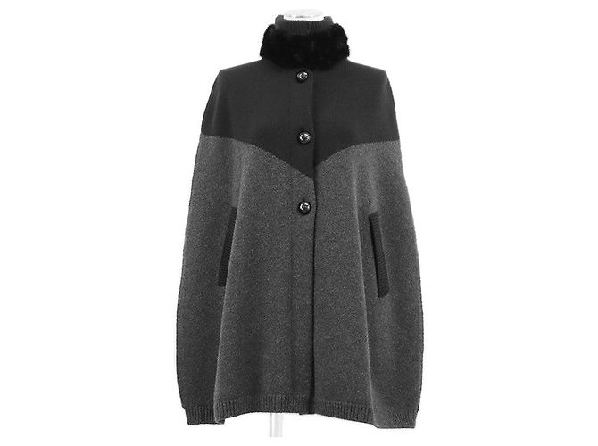 Capa de lã, cashmere e vison Louis Vuitton Marrom Preto