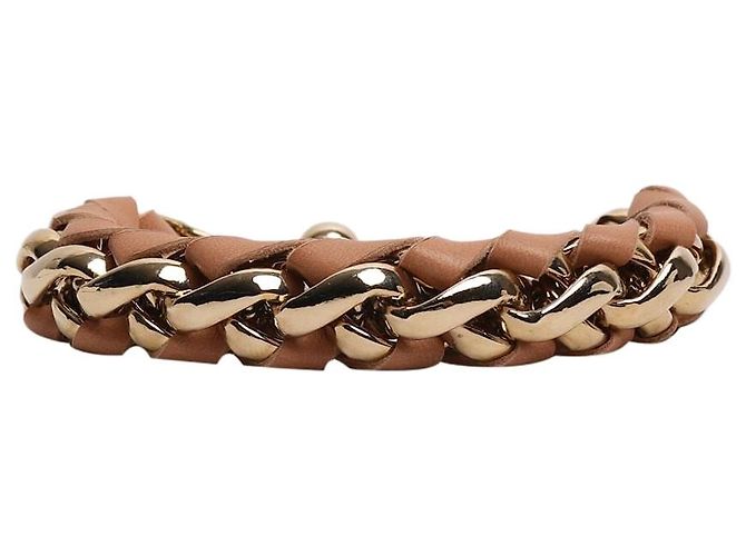 Chloé Pulseira de couro dourado com corrente entrelaçada