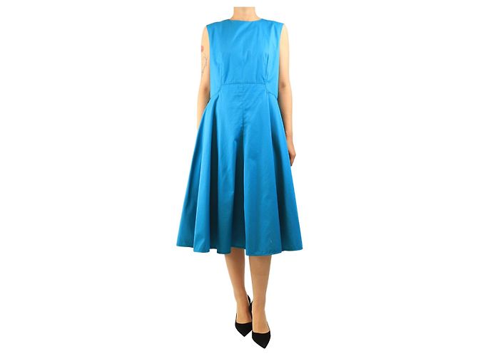 Hermès Vestido evasé de algodón azul - size UK 14