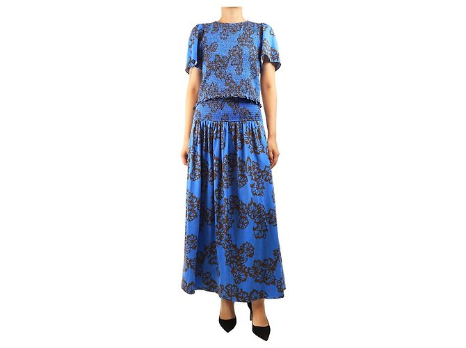 Autre Marque Set due pezzi top e gonna stampati blu - size UK 14