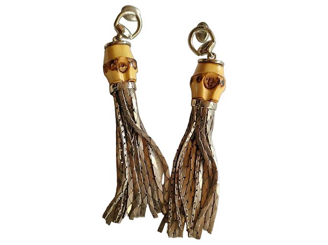 Gucci Orecchini Bambou Tassel in argento 825 e bambù Marrone chiaro Silver hardware