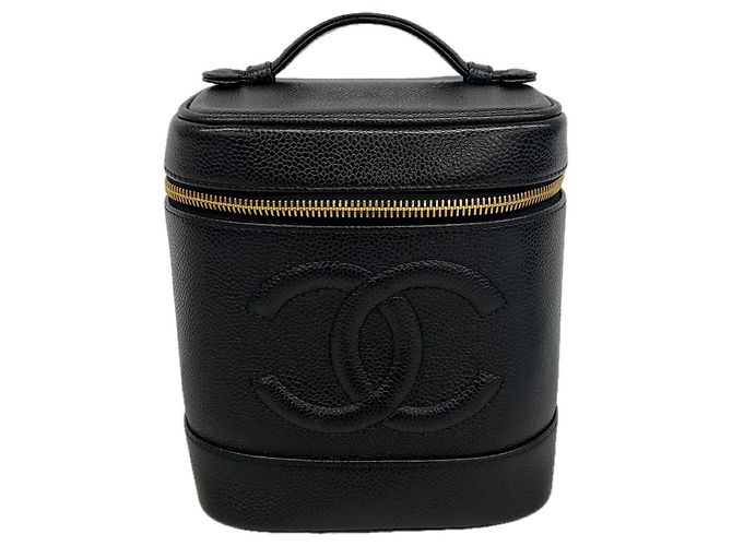 Borsa Vanity Chanel in pelle di vitello martellata nera Nero