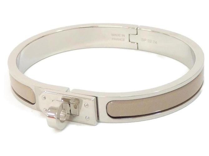 Hermès Pulseira Charm Hermes Mini Click Kelly PM Marrom Prata Bege