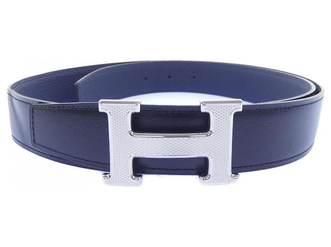 Hermès Hermes H Guilloché 32mm Wendelgürtel Schwarz Marineblau