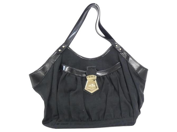 Fendi 8BR634 ACN Black Canvas Handbag