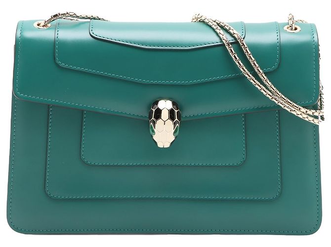 Bulgari Bolsa de Ombro Bvlgari Serpenti Forever em Pele de Bezerro Verde Medium Verde escuro