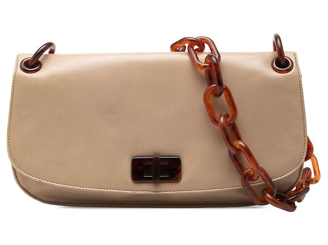 Bolsa de Ombro Prada Swing em Nappa Bege com Corrente de Resina