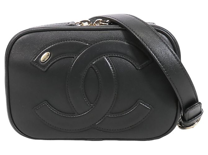 Borsa Camera Chanel CC Mania in pelle di agnello nera Nero