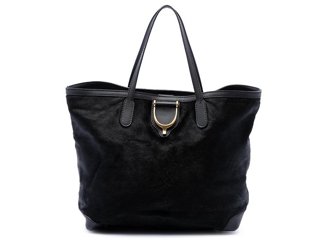 Gucci Stirrup Tote aus schwarzem Ponyhaar