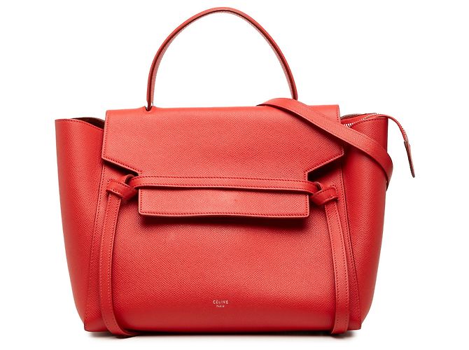 Céline Celine Mini Bolso Cintura de Piel de Ternera Granulada Rojo Roja