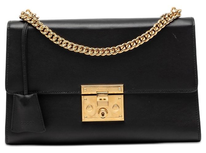 Padlock Borsa a tracolla Gucci Medium in pelle di vitello nera con lucchetto Nero