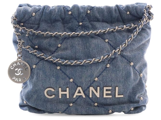 Chanel Blue Mini Denim Studded 22 Handtasche Blau