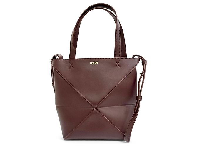 LOEWE Mini sac cabas Puzzle Fold en cuir de veau brillant rouge