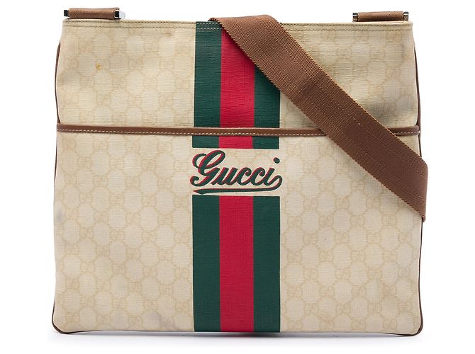 Borsa a tracolla Gucci White GG Supreme Web Logo Bianco Crudo
