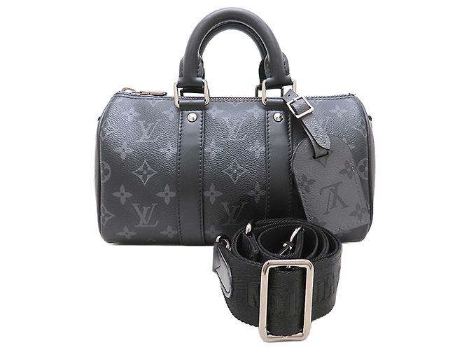 Louis Vuitton Black Monogram Eclipse Reverse Keepall Bandouliere 25 Nero