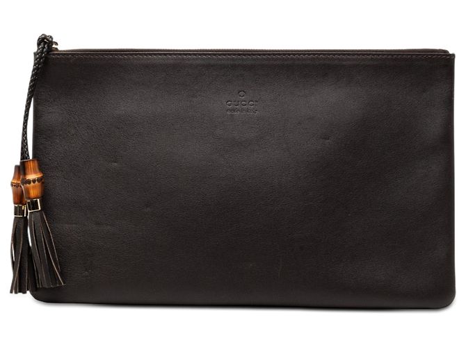 Bamboo Clutch Gucci em couro de bezerro castanho com tassel de bambu Marrom Castanho escuro