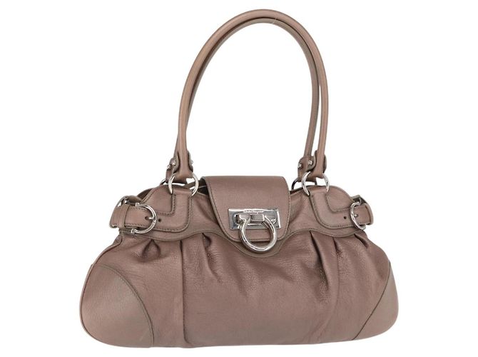 Salvatore Ferragamo Gancini Leather Medium Beige