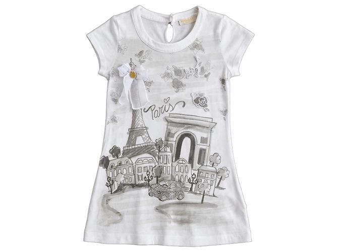 Monnalisa Kleid mit Paris-Print 10 a Weiß