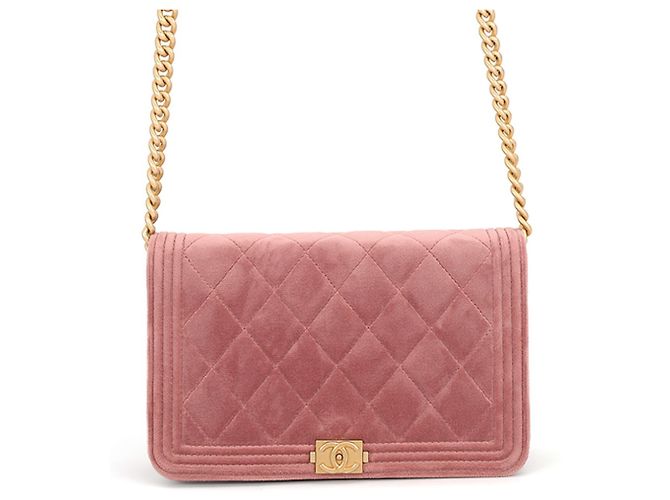 Chanel Boy Samt-Chain-Wallet Pink
