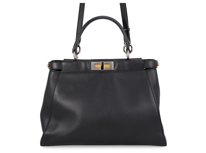 Fendi Peekaboo Regular Lederhandtasche Schwarz